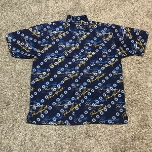 Paco Jeans Co Button Up Shirt Sz L Script Rare All Over Print
